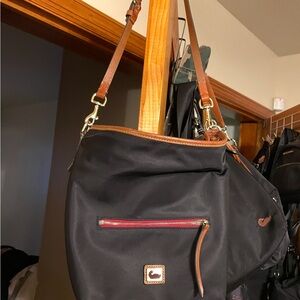 Dooney & Bourke Black and Brown Messenger Bag with Leather Trim